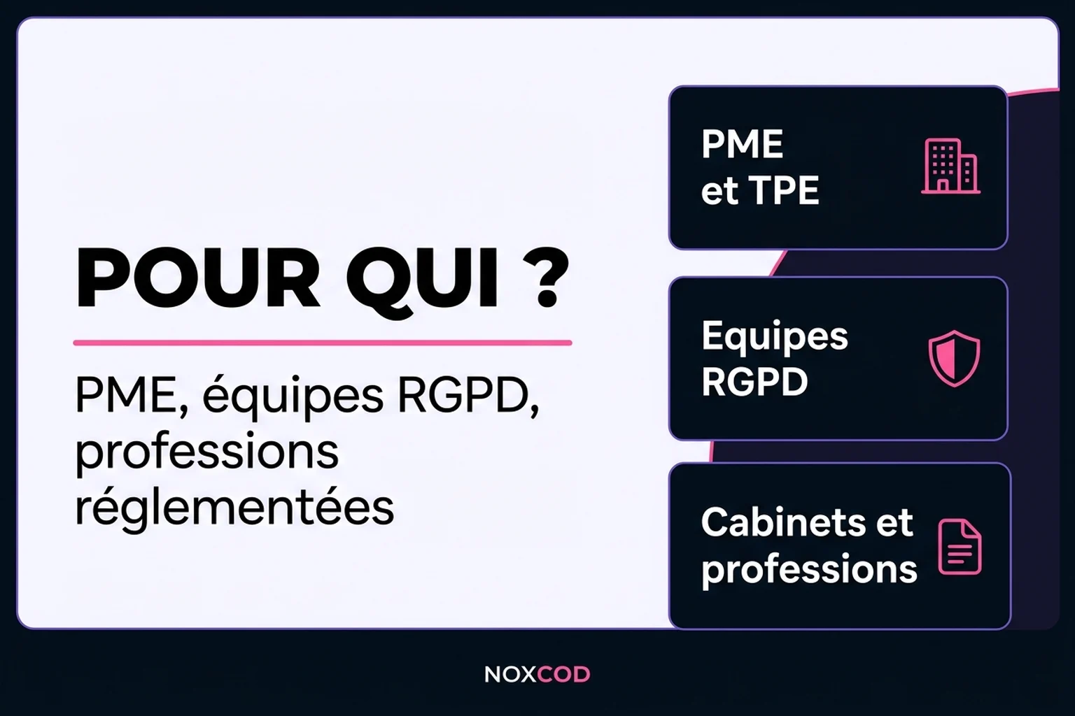 Pour qui : PME et TPE, équipes RGPD, cabinets et professions réglementées.