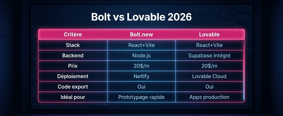 Comparatif Bolt vs Lovable 2026