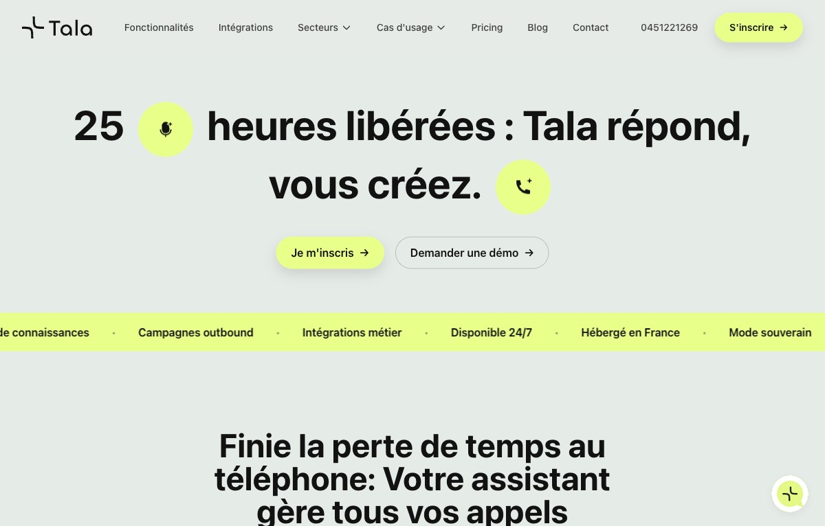 Tala — L'agent vocal IA qui libère 25h/semaine